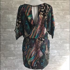 Cache Women's Peacock Multi Cold Shoulder Dress